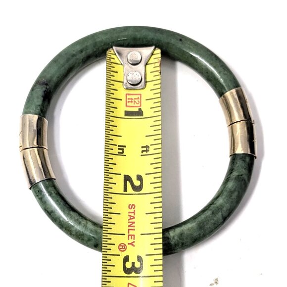 Vintage spinach green nephrite jade hinged bracelet Gold Plate sz 7.5 - Picture 8 of 15